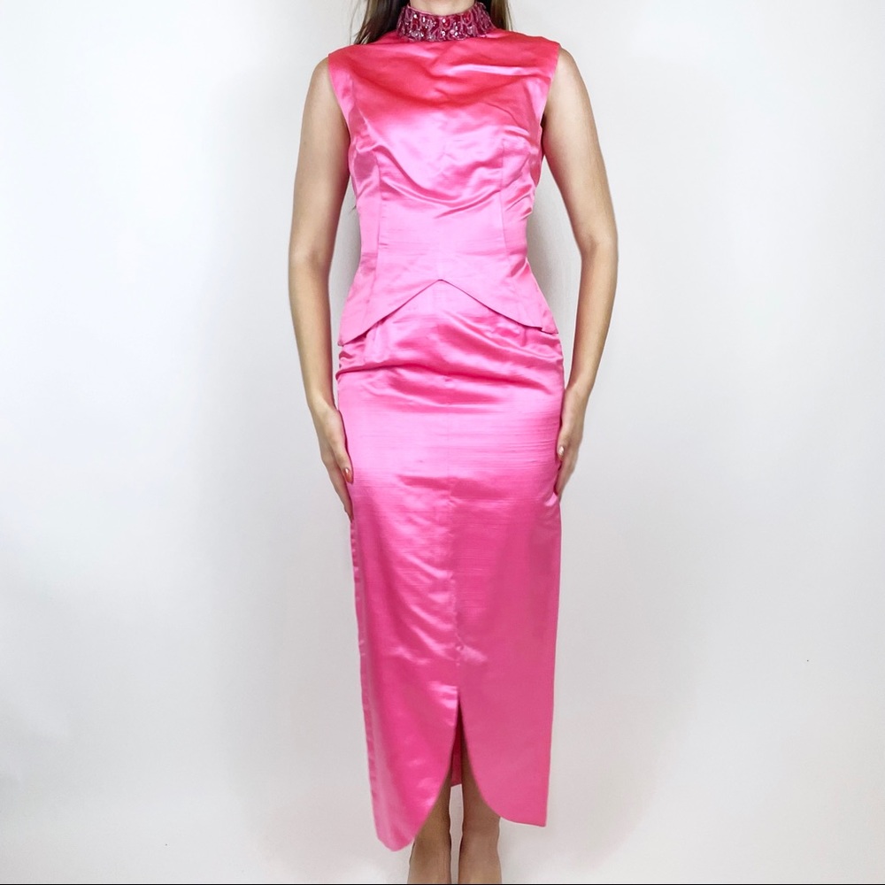 Vintage 60s Pink Two Piece Evening Gown with Turtleneck